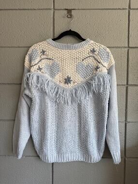 Vintage Coastal Cowgirl Chunky Knit Heart Fringe Crewneck Sweater size M
